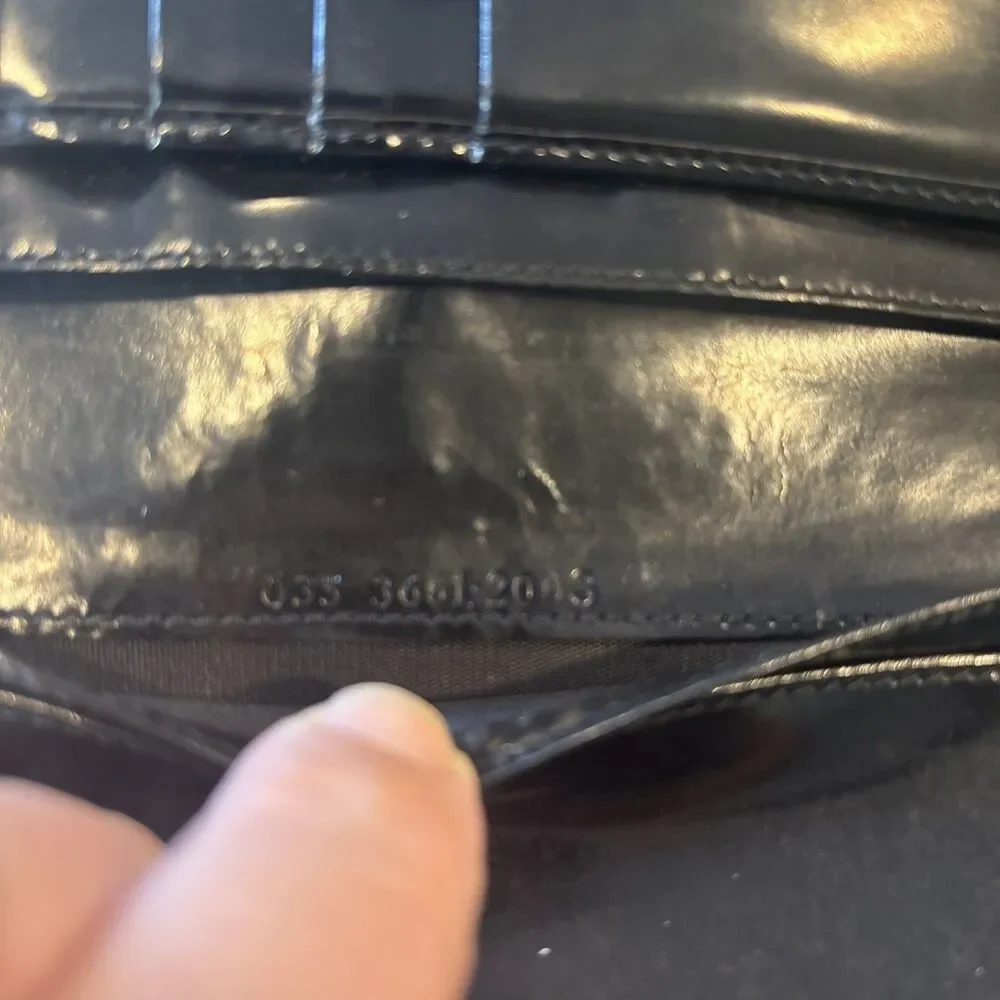 Vtg 1990s GUCCI Tom Ford Era 7” Long Patent Leather Wallet G Motif Black READ